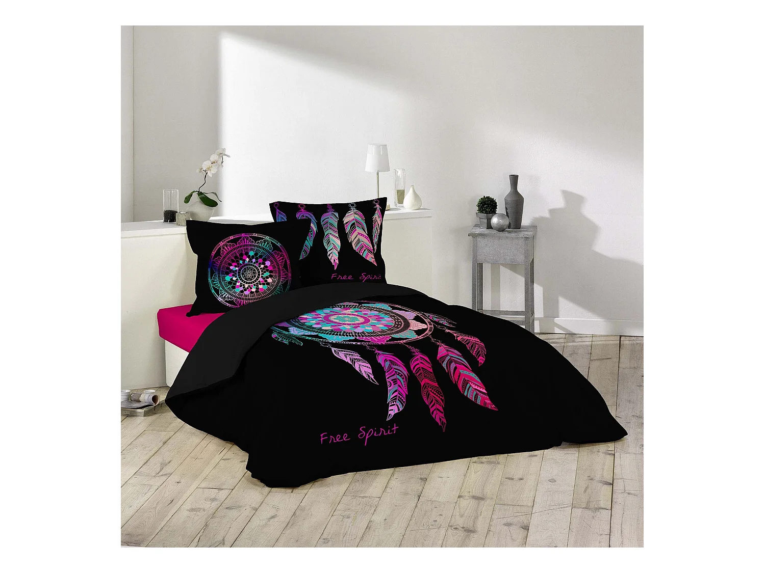 Parure de Lit 3 Pièces "Porte-Bonheur" 200x200cm Noir