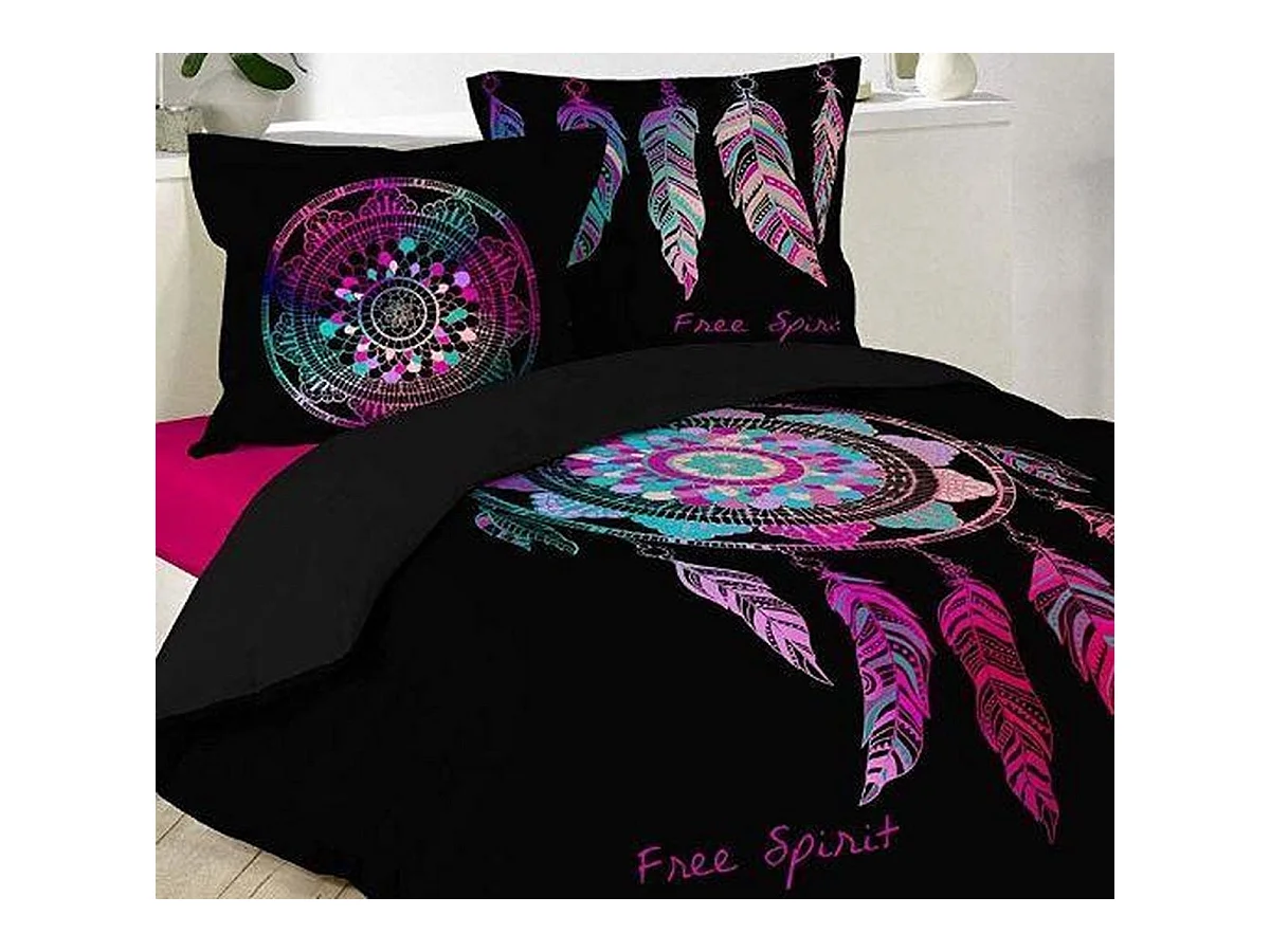 Parure de Lit 3 Pièces "Porte-Bonheur" 200x200cm Noir