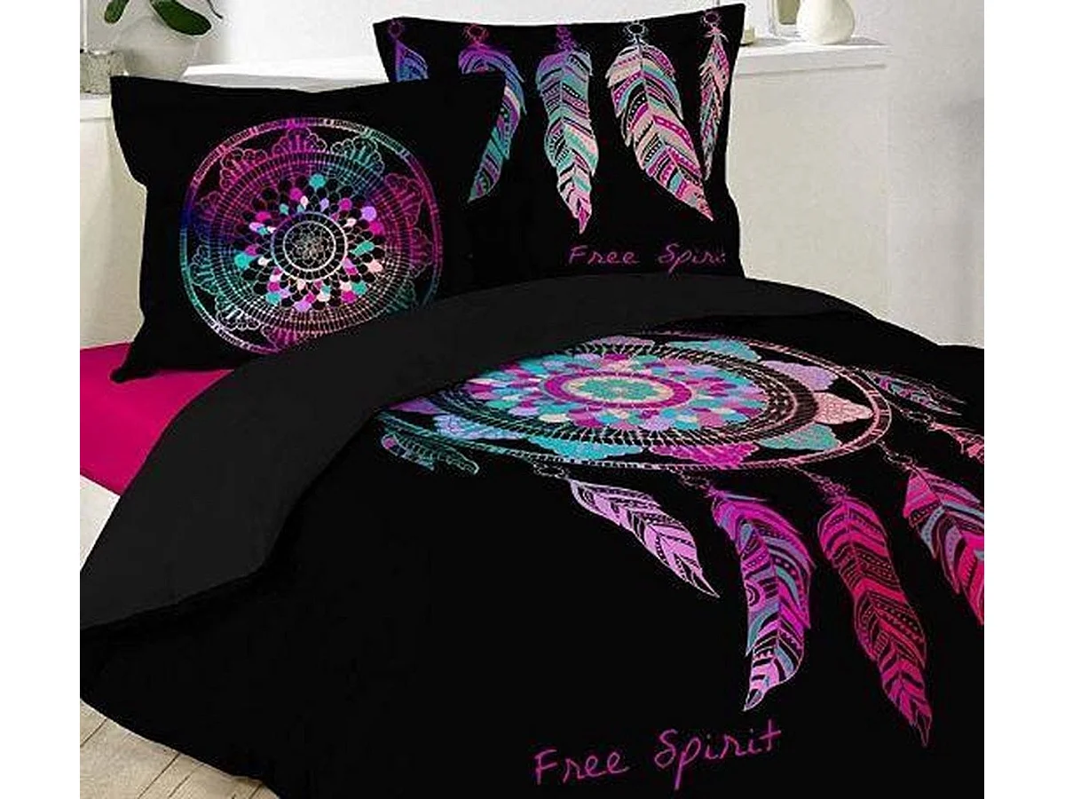 Parure de Lit 3 Pièces "Porte-Bonheur" 200x200cm Noir