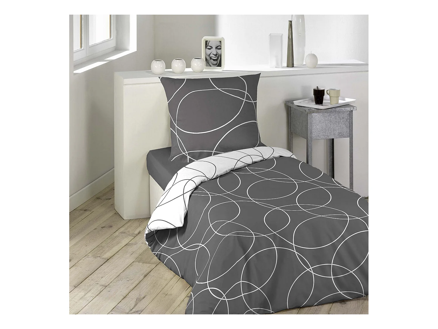 Beddengoed 2-delig "Elton" 140x200cm Grijs en Wit Omkeerbaar