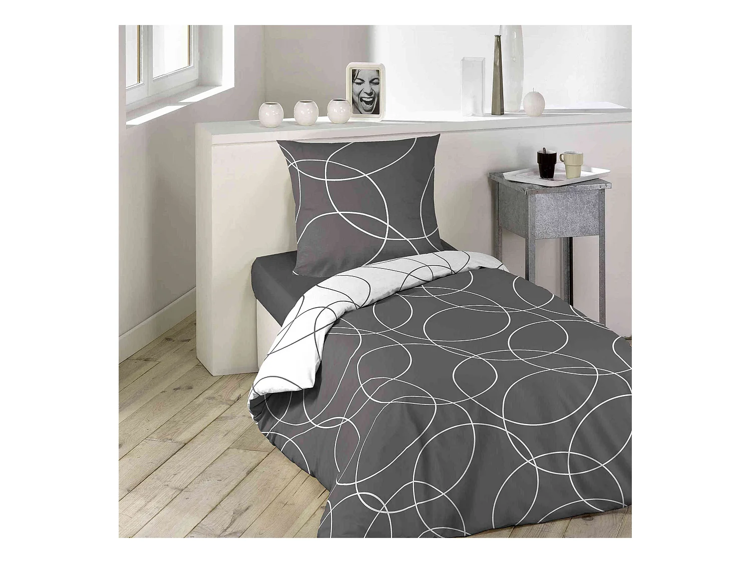 Beddengoed 2-delig "Elton" 140x200cm Grijs en Wit Omkeerbaar