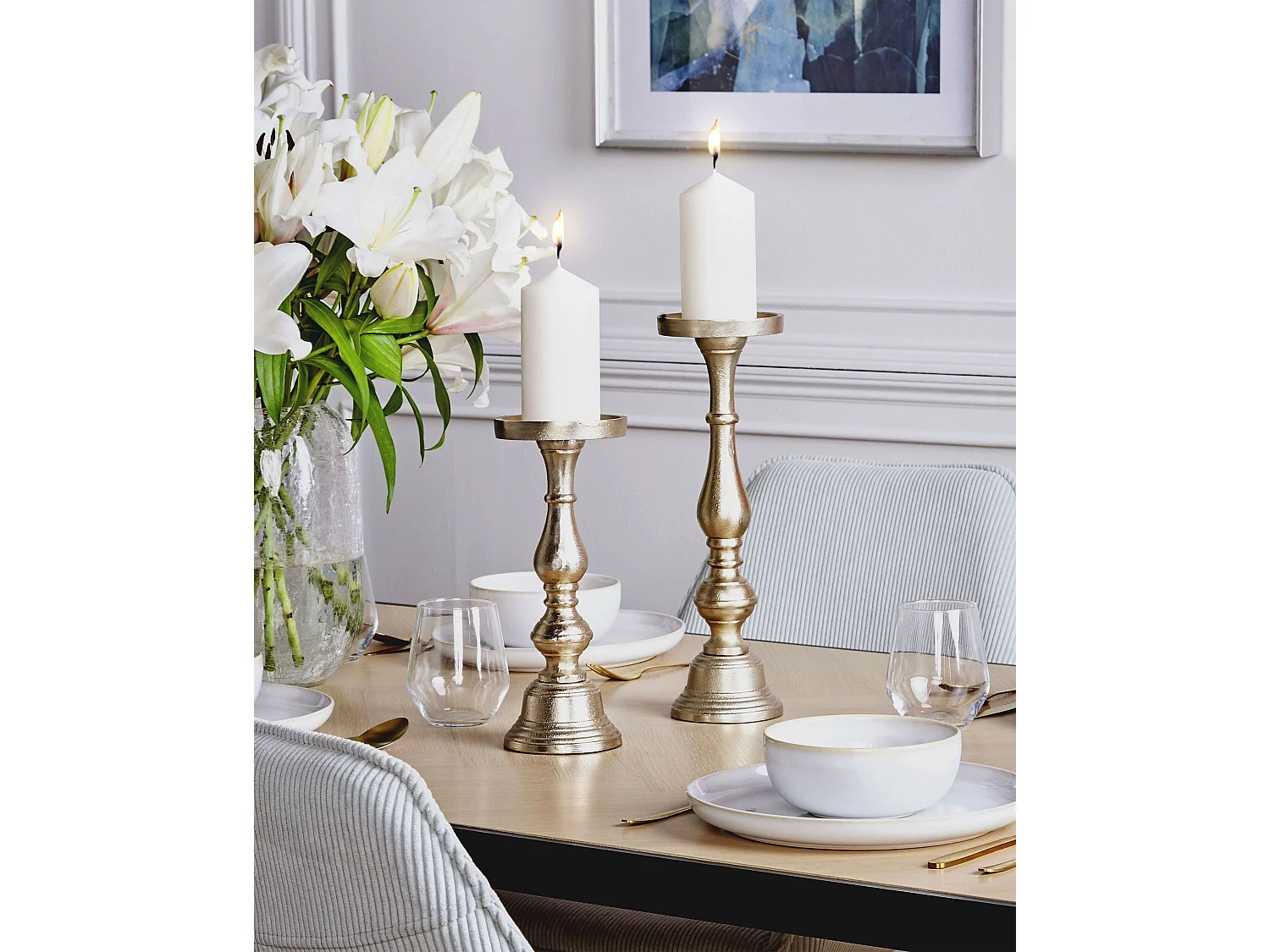 Lot de 2 bougeoirs CUBA Métal 37/28 cm Doré