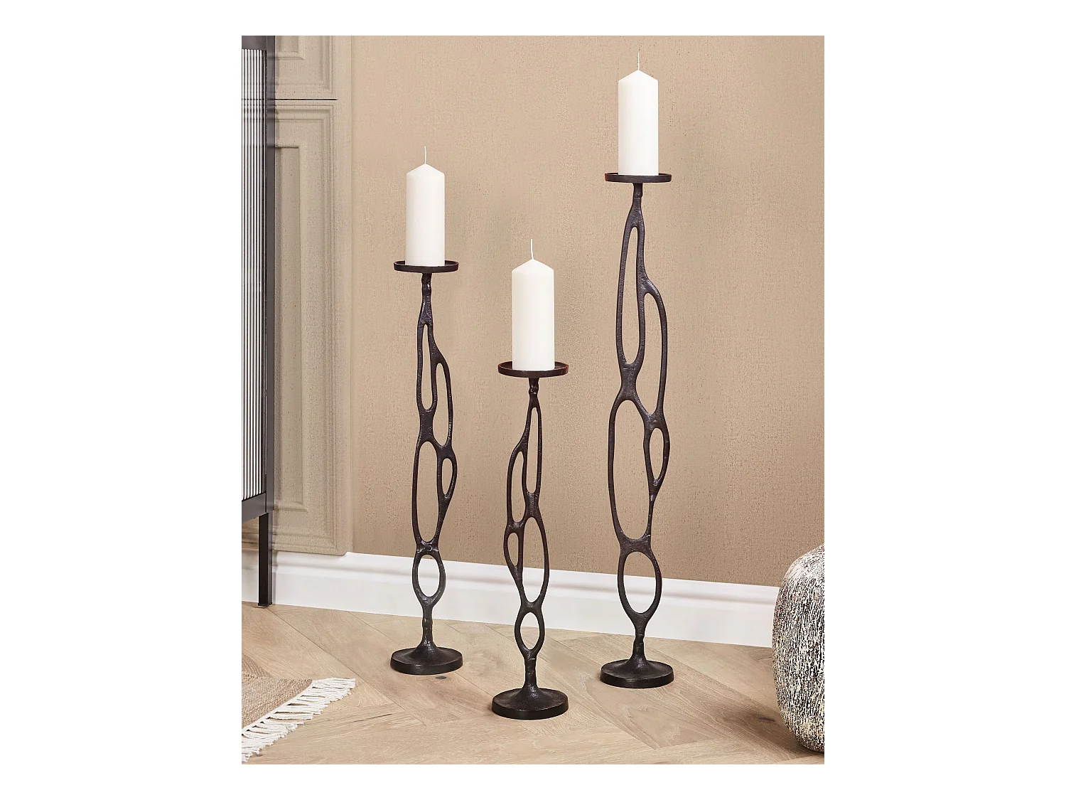 Lot de 3 bougeoirs BUNI Métal 54/68/84 cm Noir