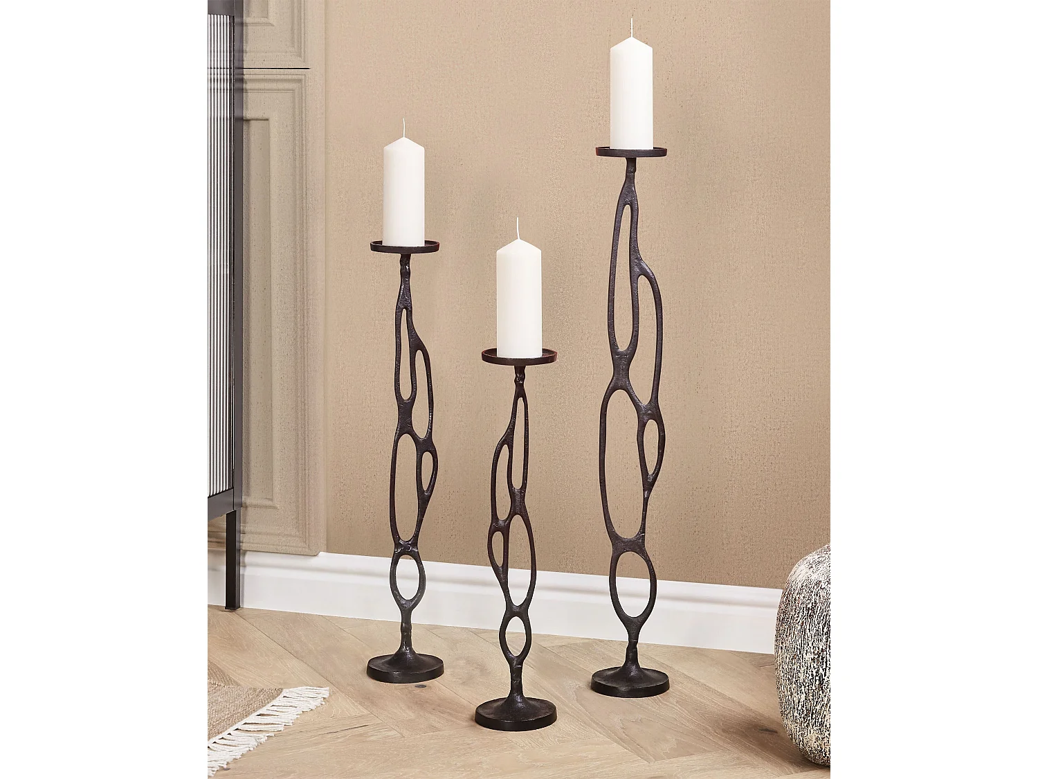Zestaw 3 świeczników BUNI Metal 54/68/84 cm Czarny