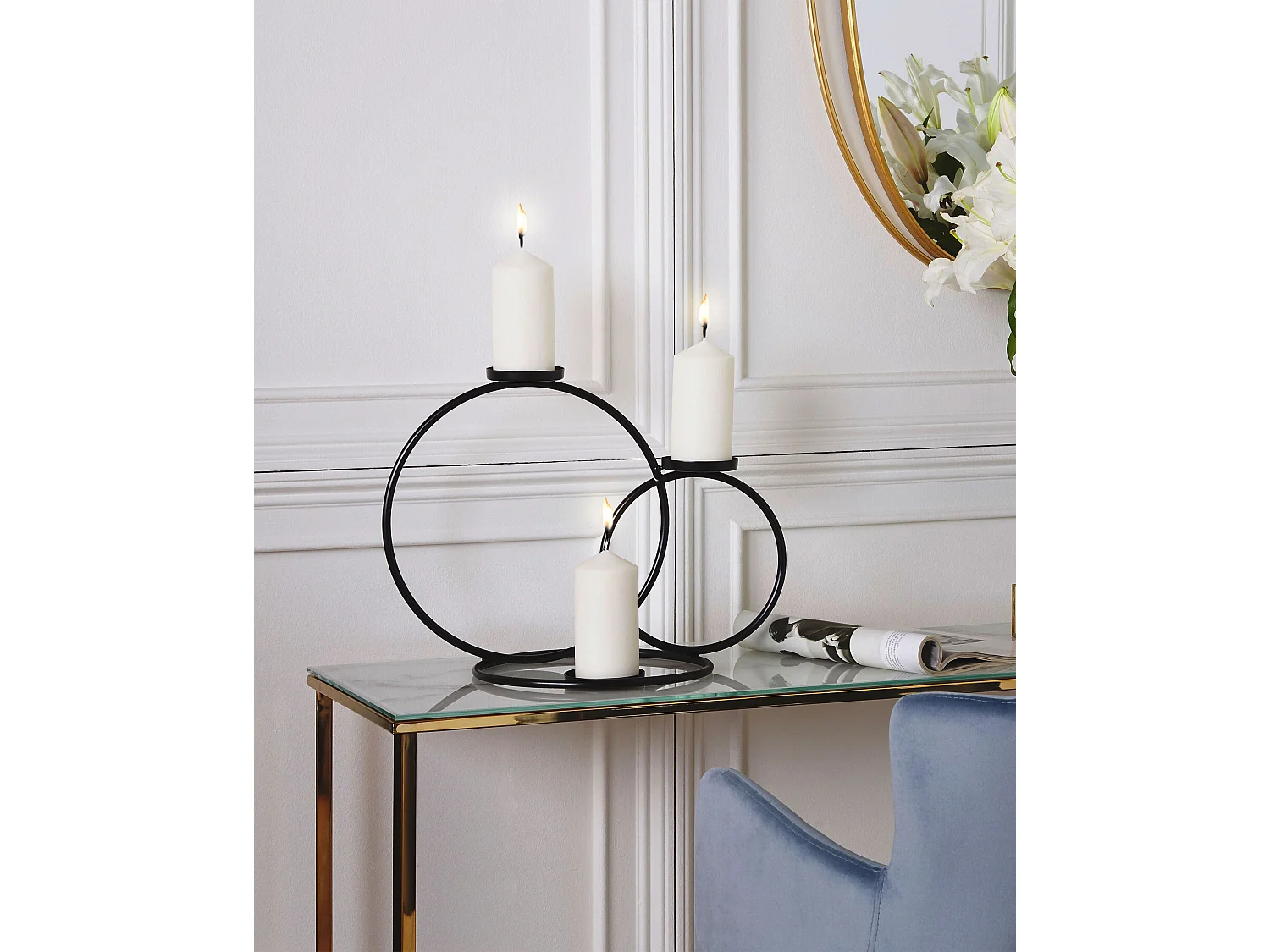 Kerzenständer Metall schwarz schlicht 3-flammig Kreisform Ringform Modern Cakung