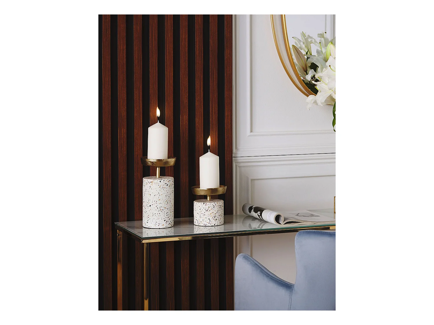 Zestaw 2 świeczników KAENGAN Kamień 13/24 cm Złoty