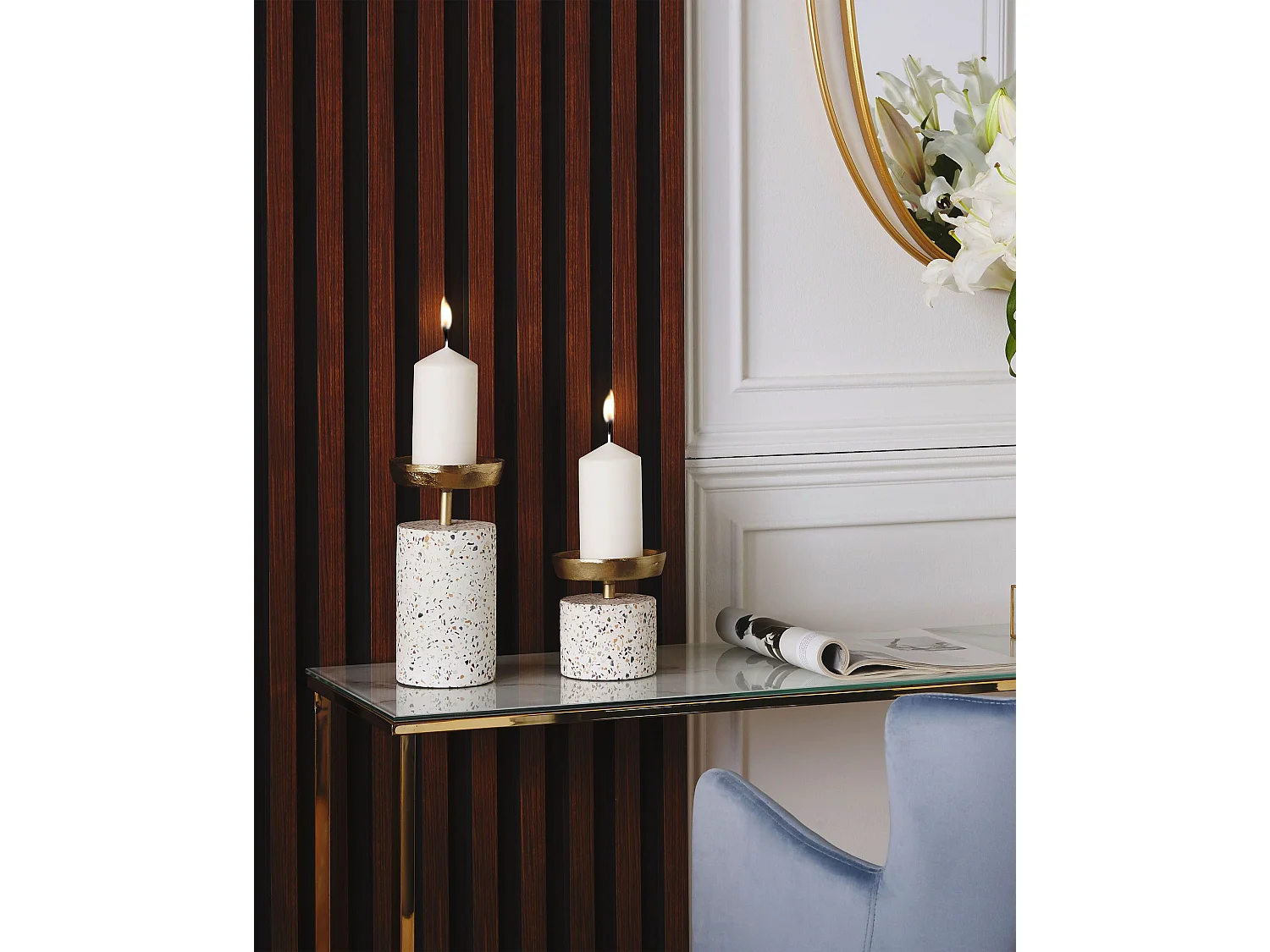 Set van 2 kaarshouders KAENGAN Steen 13/24 cm Goud