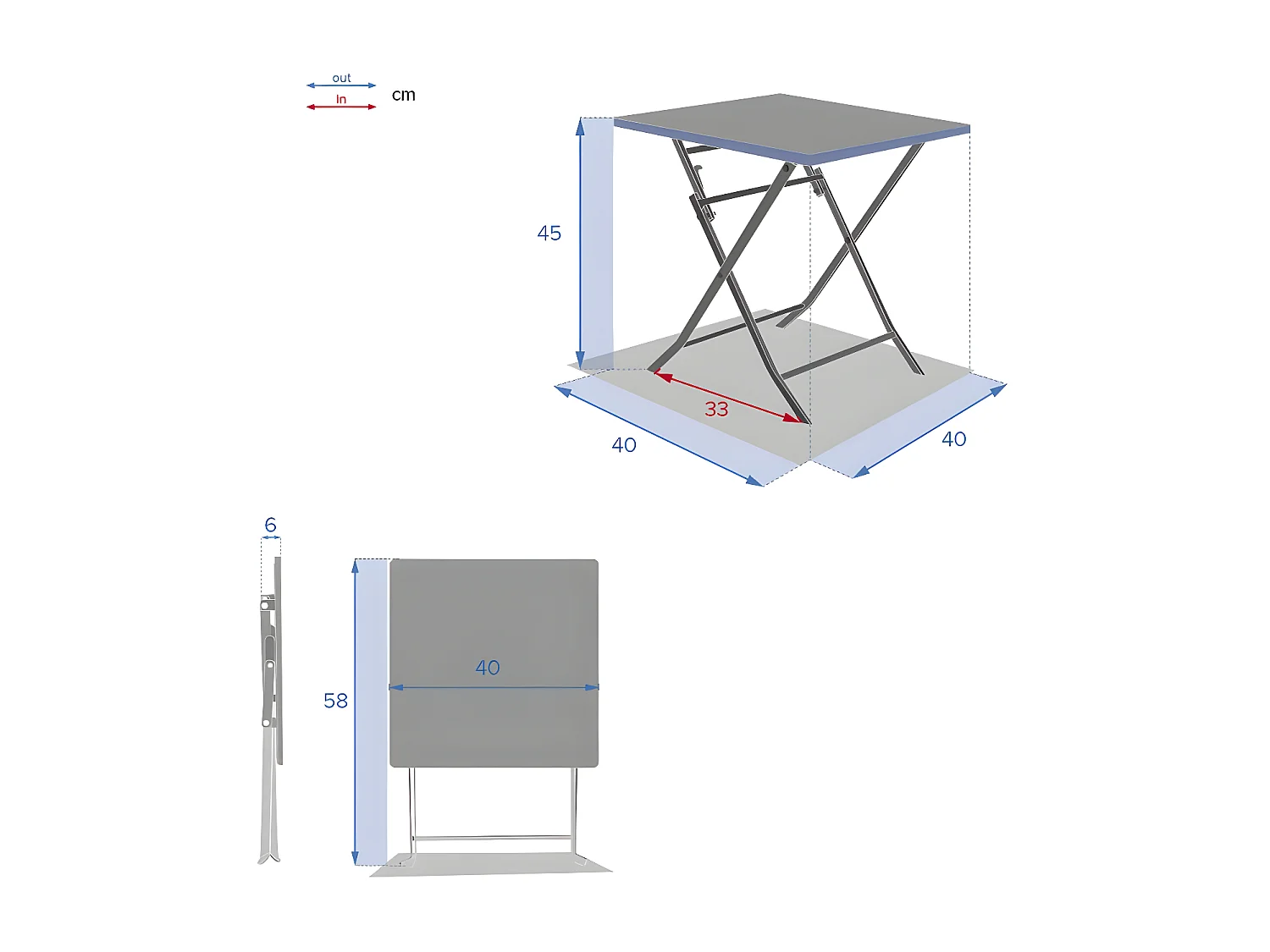 Table d'appoint pliante 40x40 Greensboro groseille Hespéride