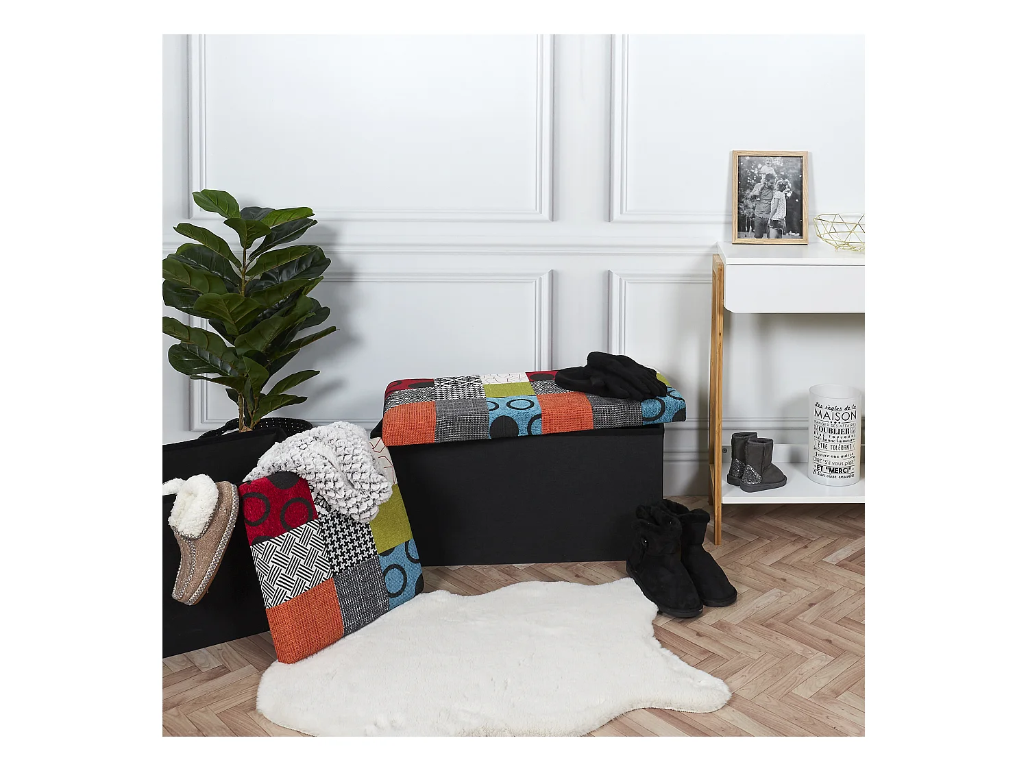 Coffre Banc Pliable Patchwork Multicolore