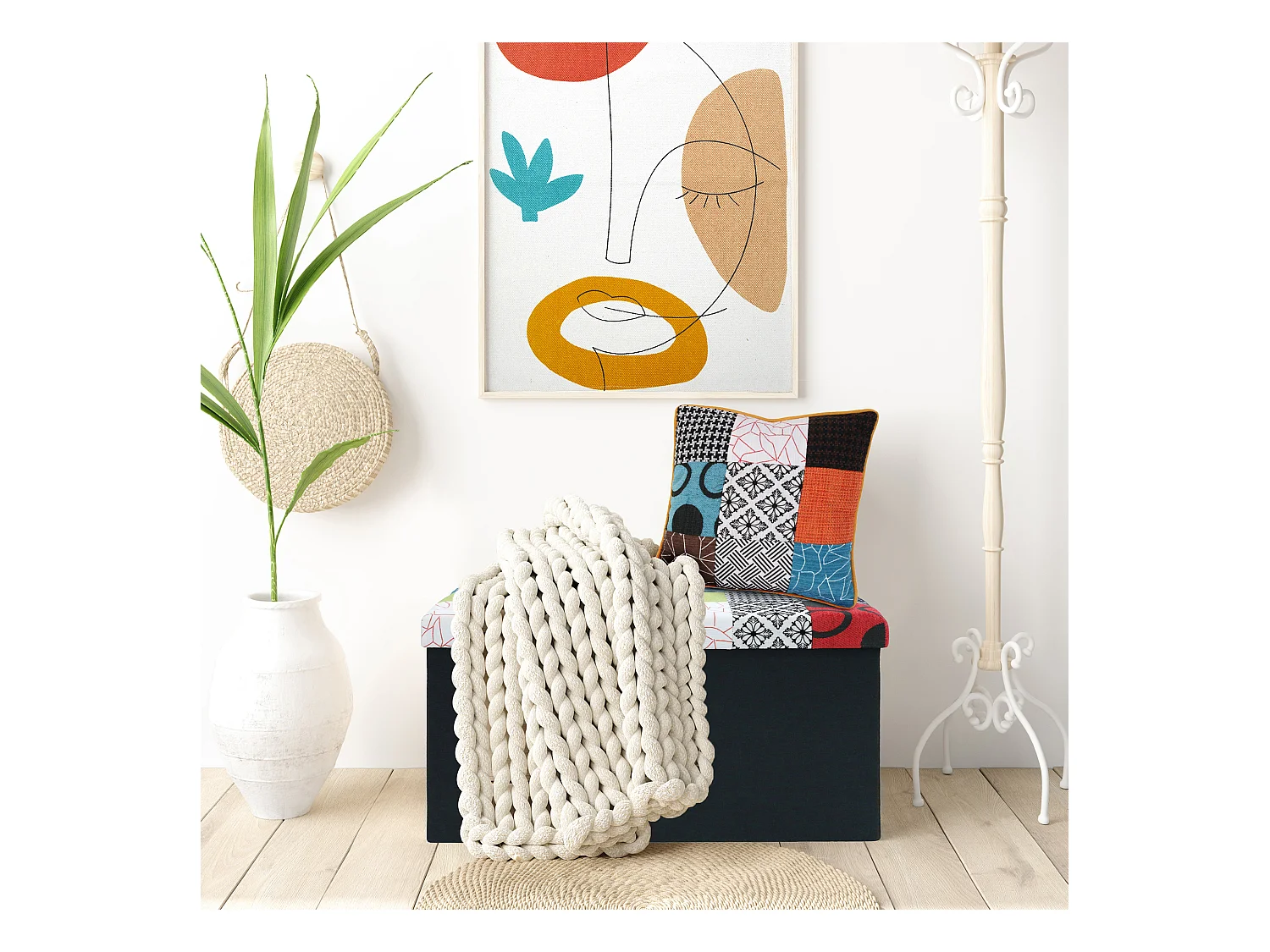 Coffre Banc Pliable Patchwork Multicolore