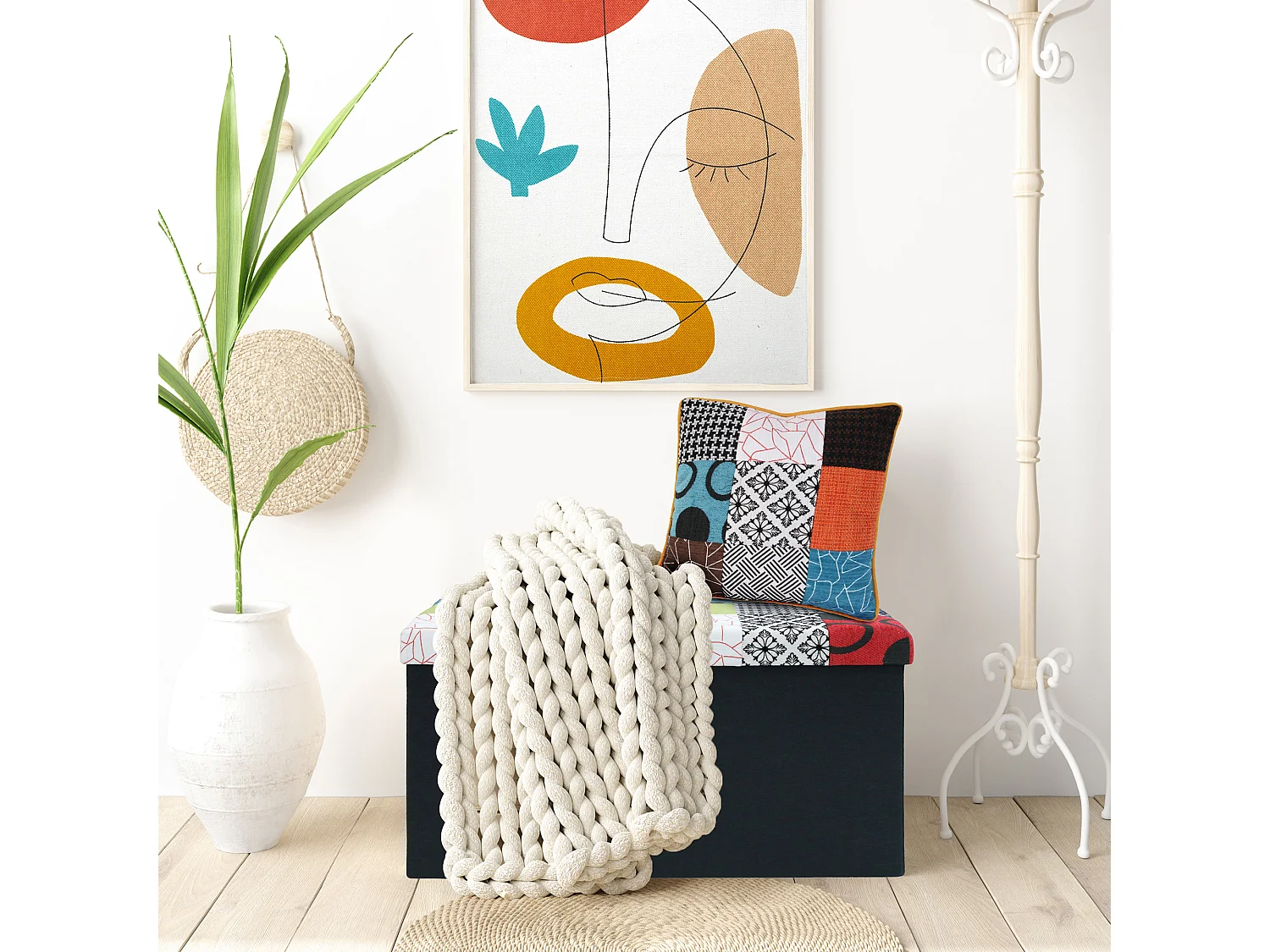 Coffre Banc Pliable Patchwork Multicolore