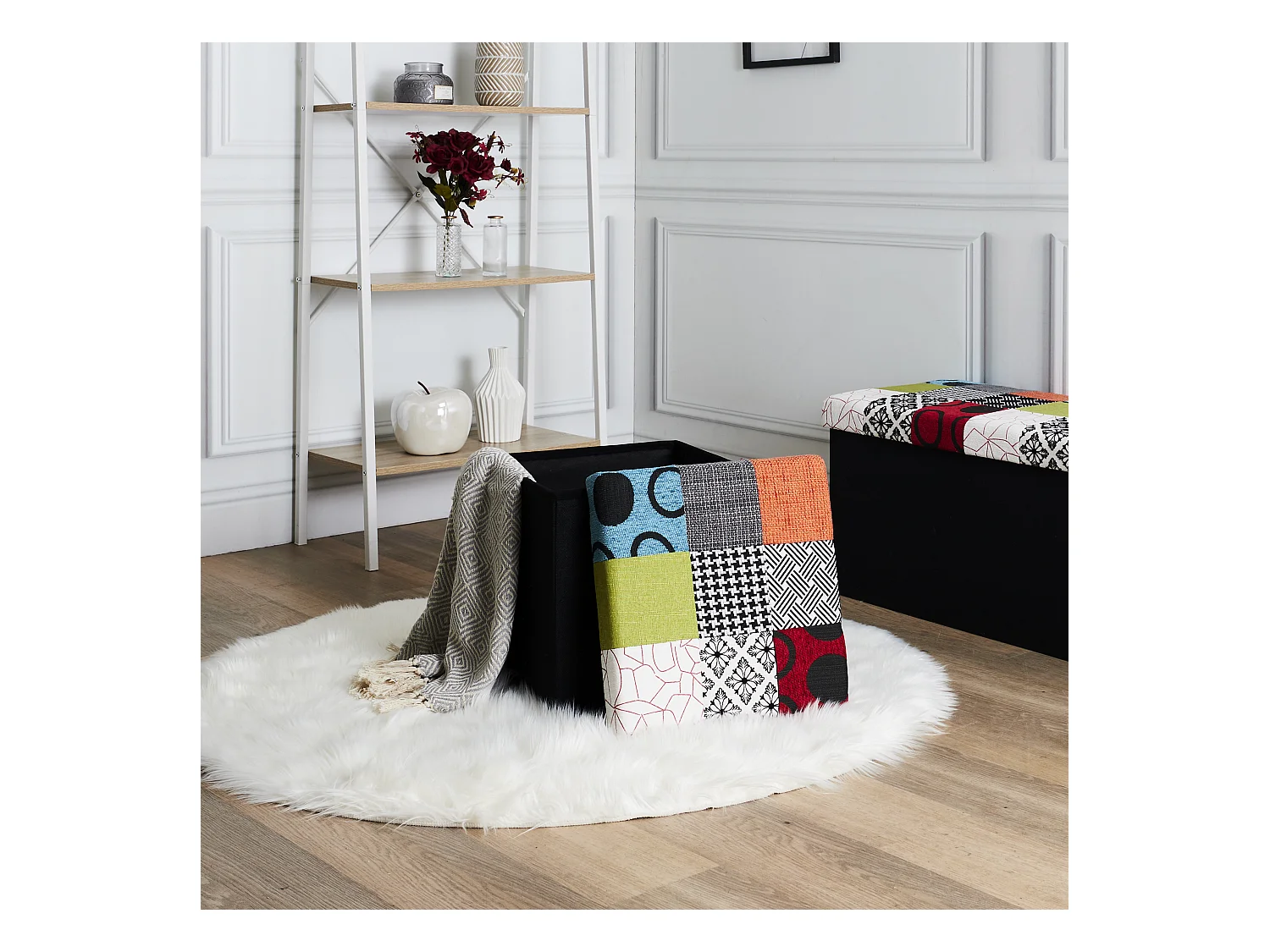 Coffre Pouf Pliable Patchwork Multicolore