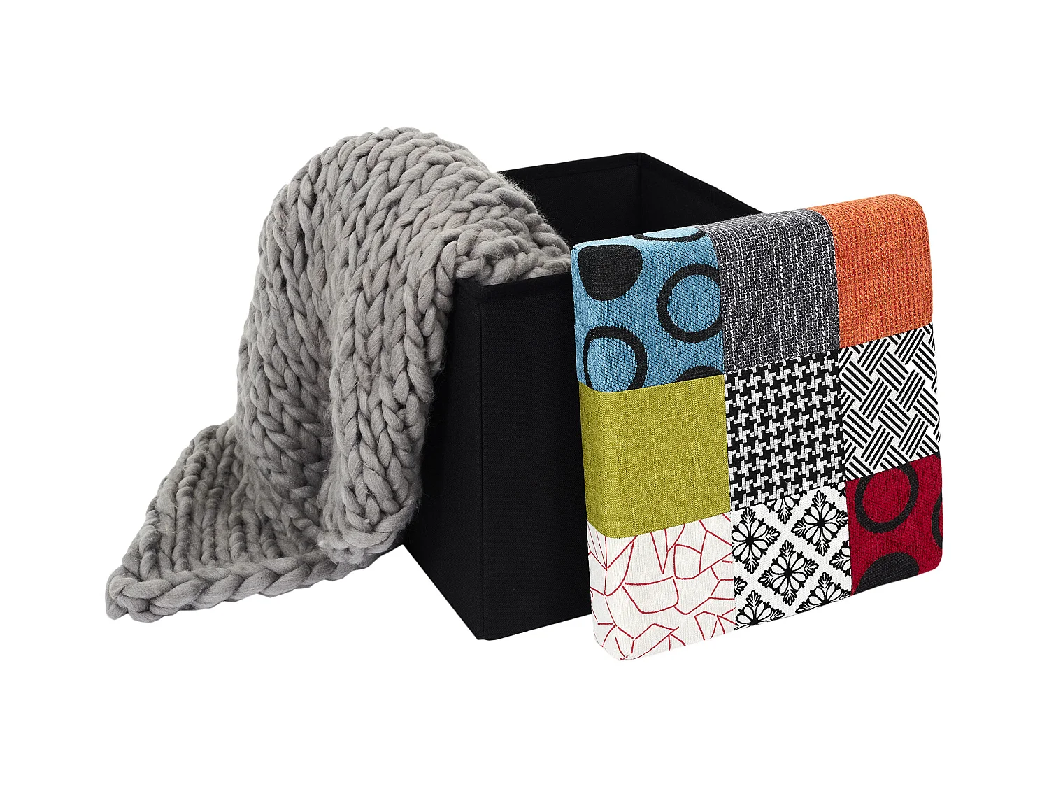 Coffre Pouf Pliable Patchwork Multicolore