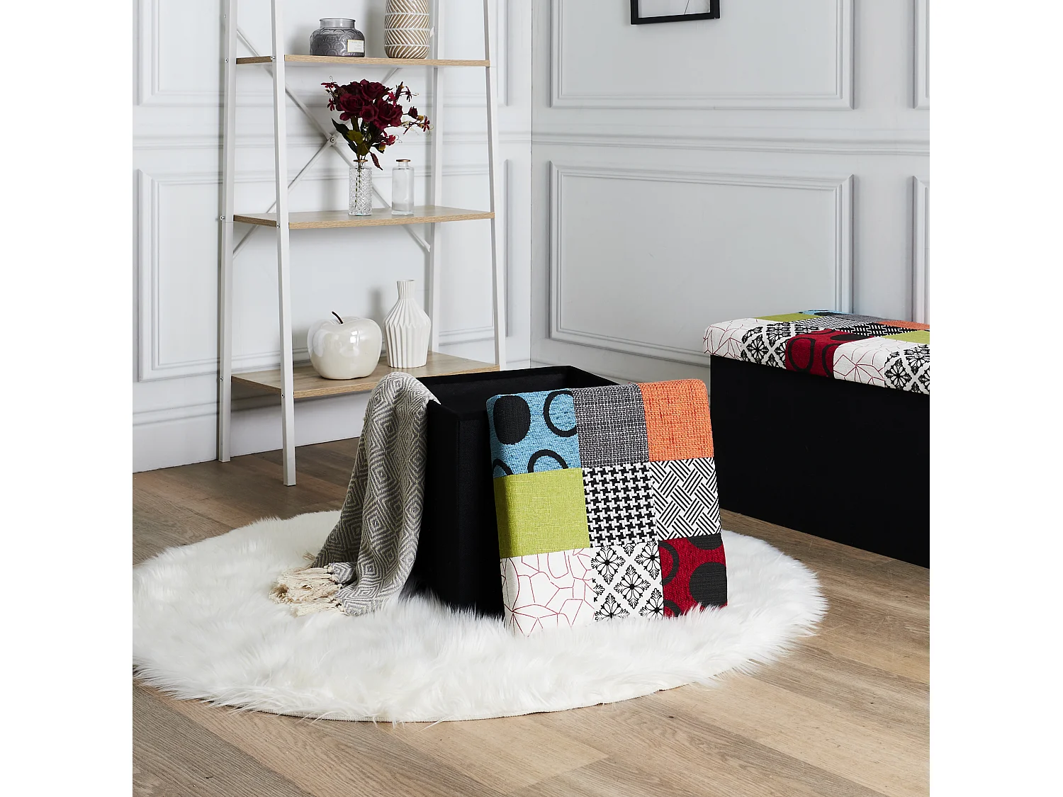 Coffre Pouf Pliable Patchwork Multicolore