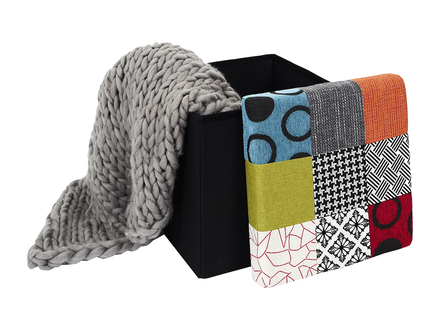 Coffre Pouf Pliable Patchwork Multicolore