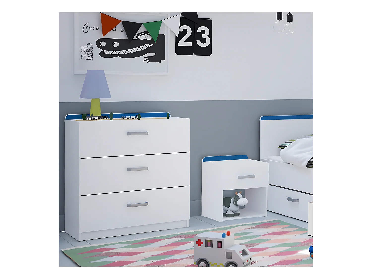 Commode 3 tiroirs reverso rose ou bleu