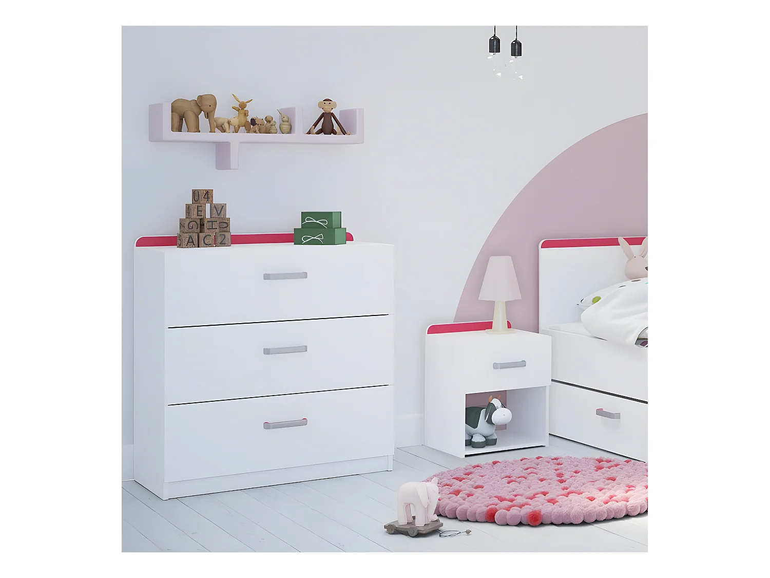 Commode 3 tiroirs reverso rose ou bleu