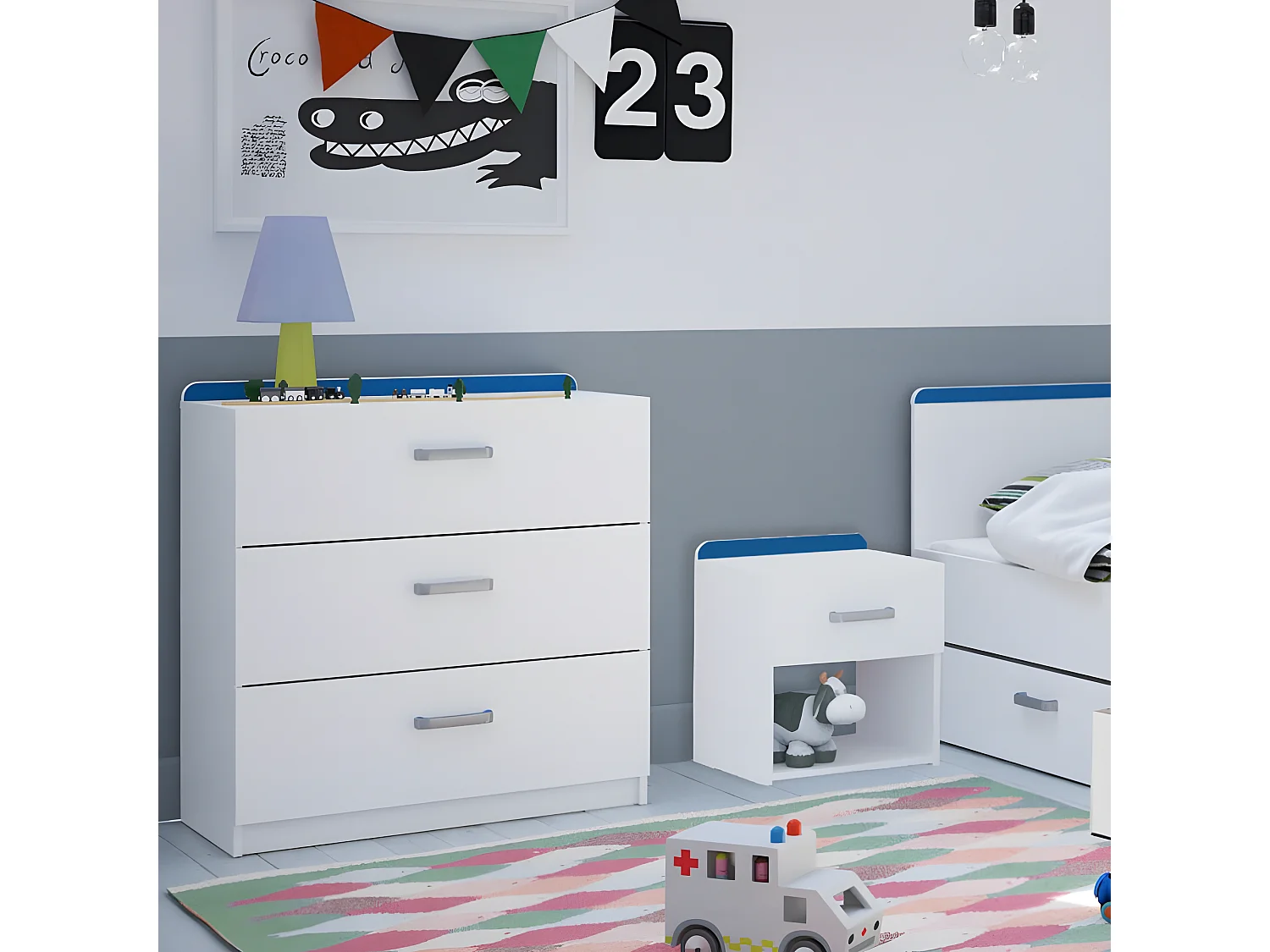 Commode 3 tiroirs reverso rose ou bleu