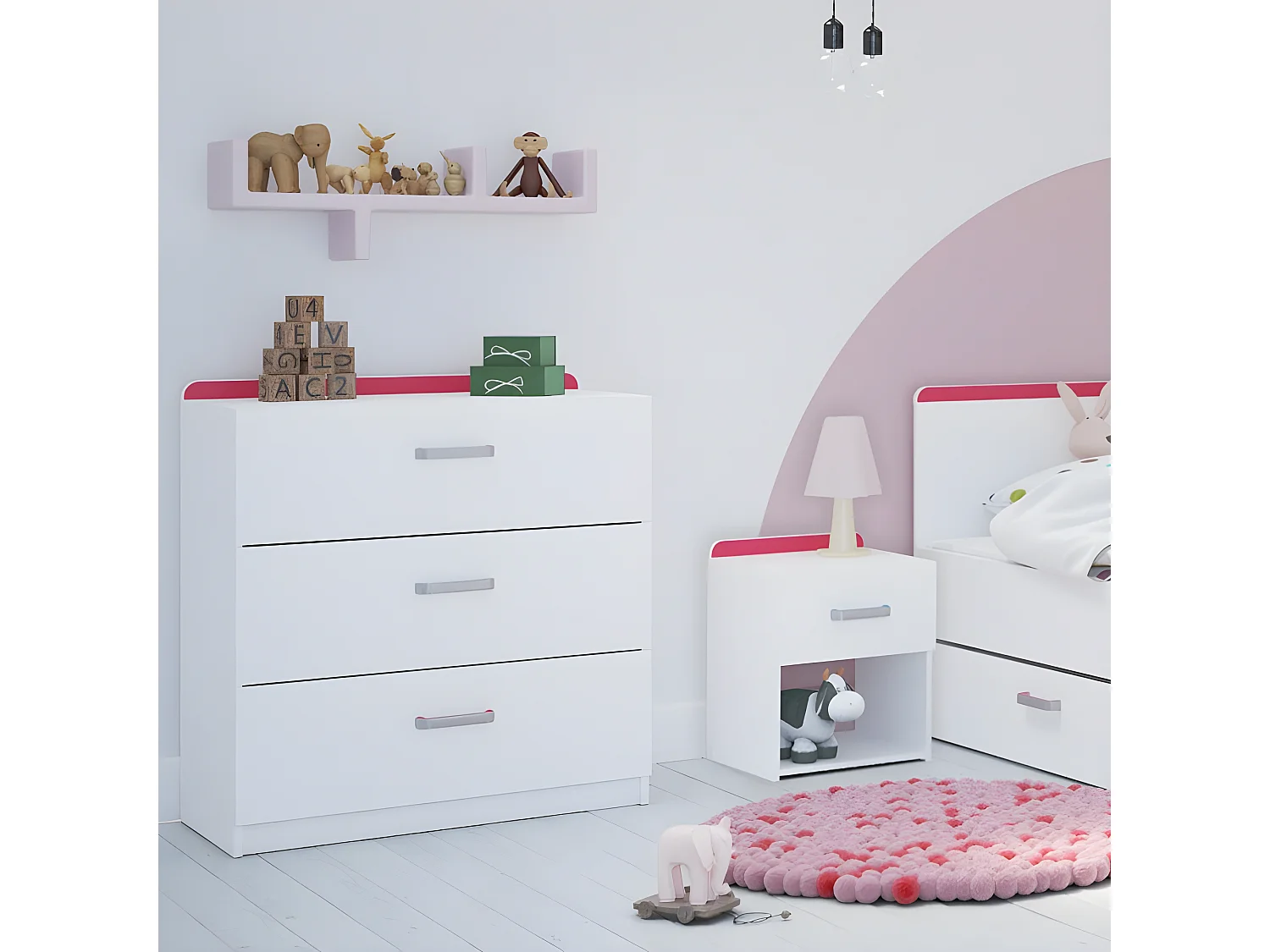 Commode 3 tiroirs reverso rose ou bleu