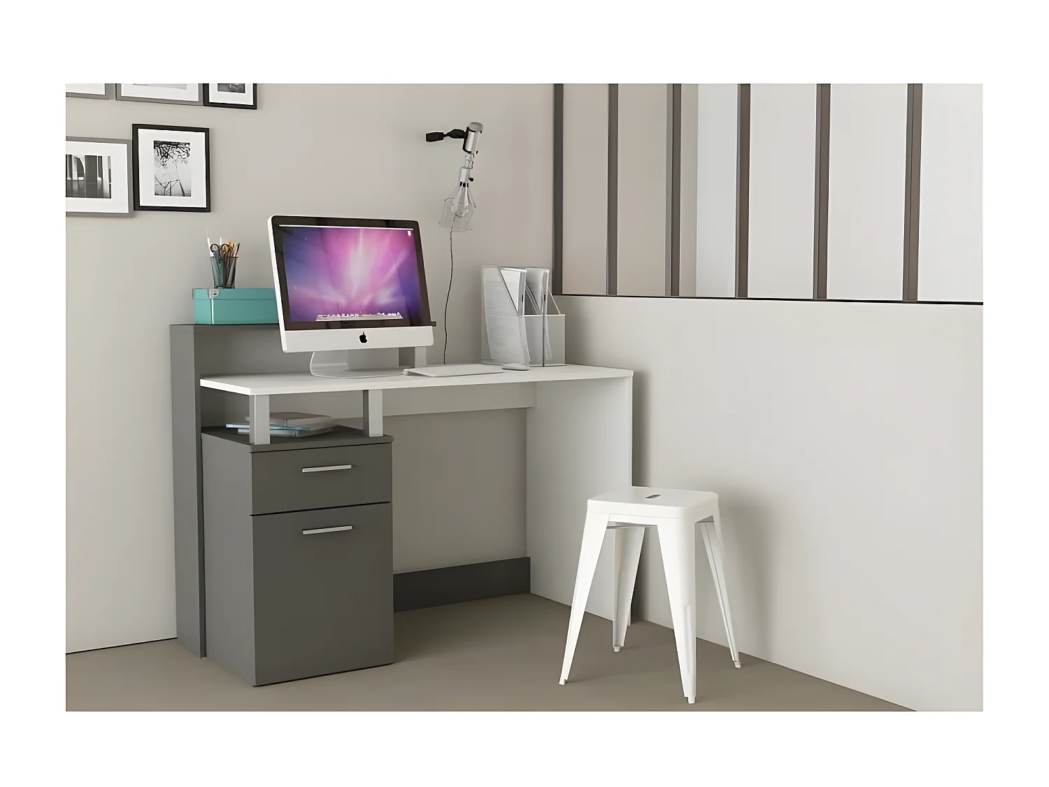 Bureau multimédia Devin - Gris