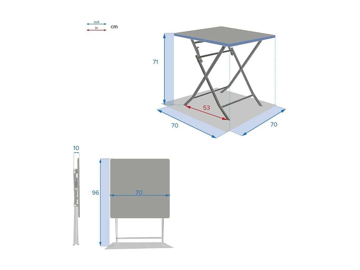 Table carrée pliante Greensboro 2p ambre Hespéride