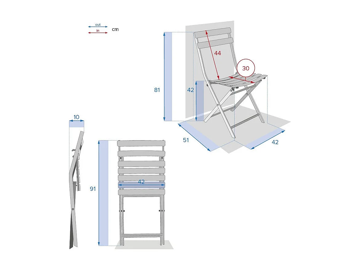 Chaise métal pliante Greensboro bleu pétrole Hespéride