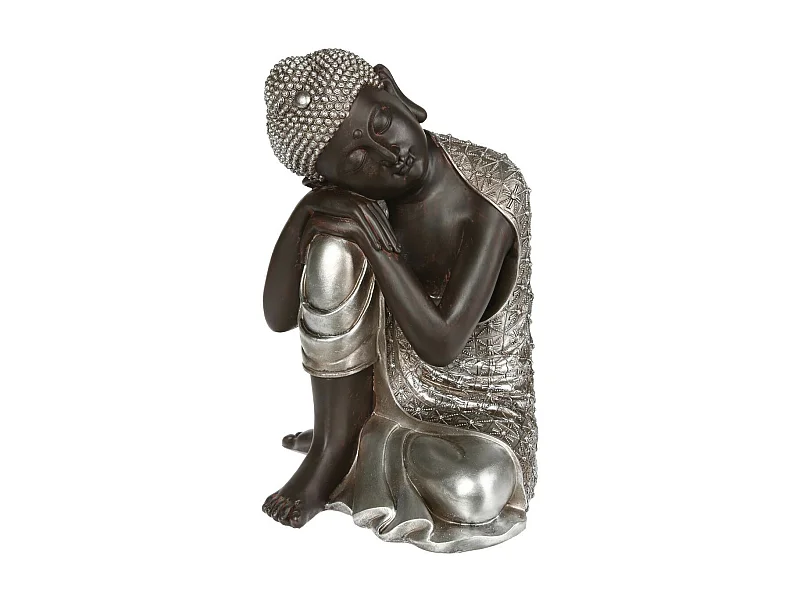 Statue Déco "Bouddha" 35cm Naturel & Argent