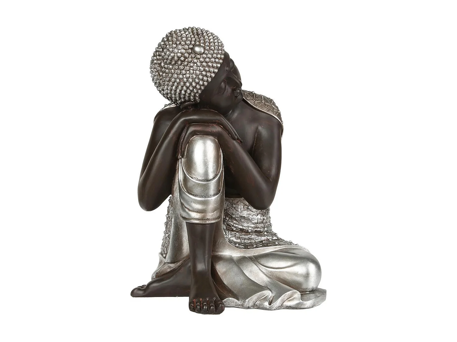 Statue Déco "Bouddha" 35cm Naturel & Argent