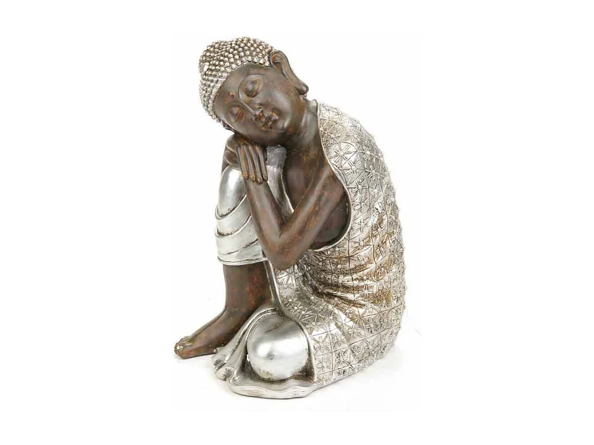 Statue Déco "Bouddha" 35cm Naturel & Argent