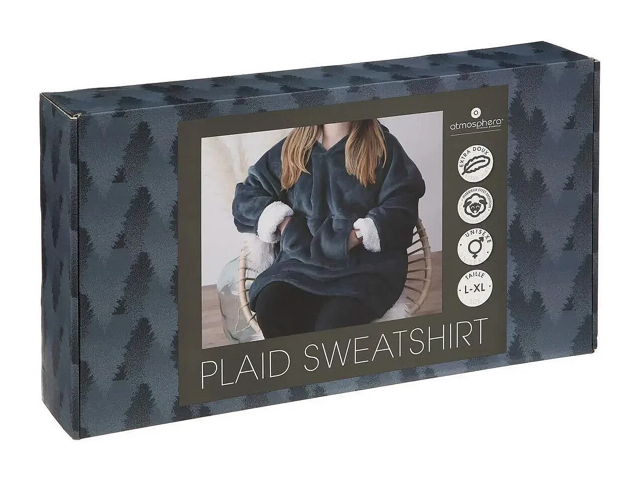 Plaid Sweat Manche "Flan" 85x118cm Bleu Egéen