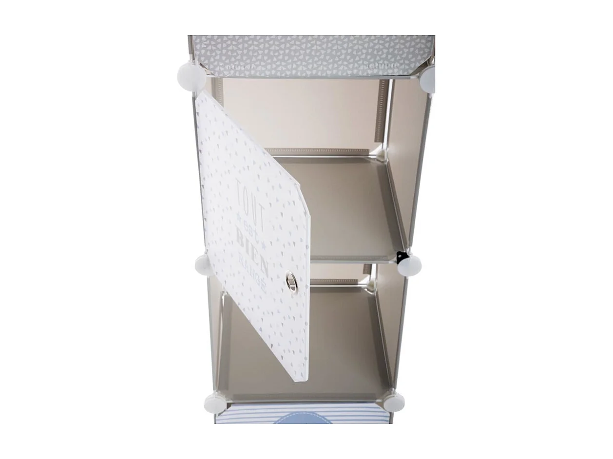 Colonne de Rangement "Château" 140cm Gris & Bleu