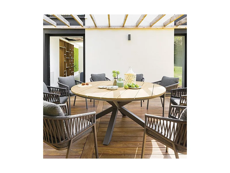 Table extérieure ronde 8 personnes graphite Oriengo Hespéride