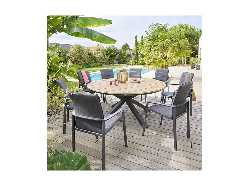 Table extérieure ronde 8 personnes graphite Oriengo Hespéride