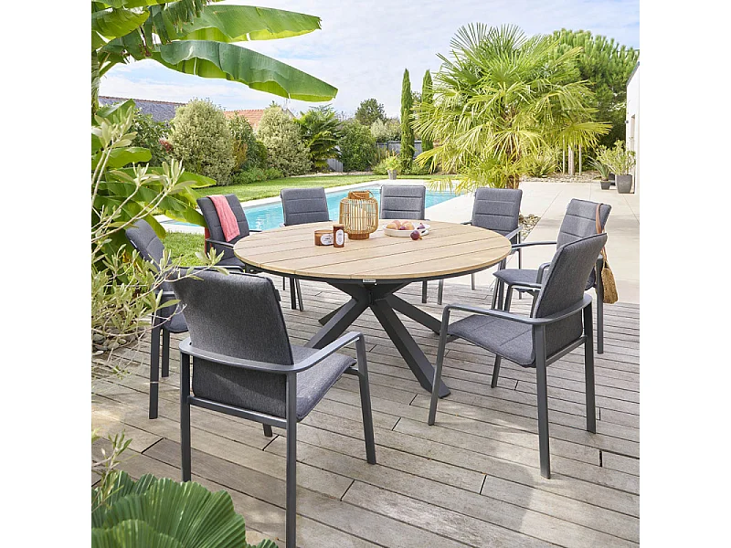 Table extérieure ronde 8 personnes graphite Oriengo Hespéride