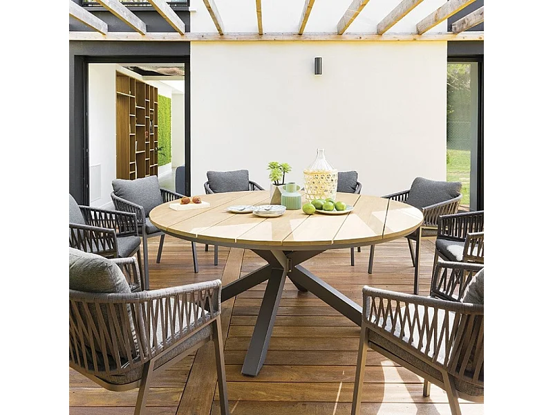 Table extérieure ronde 8 personnes graphite Oriengo Hespéride