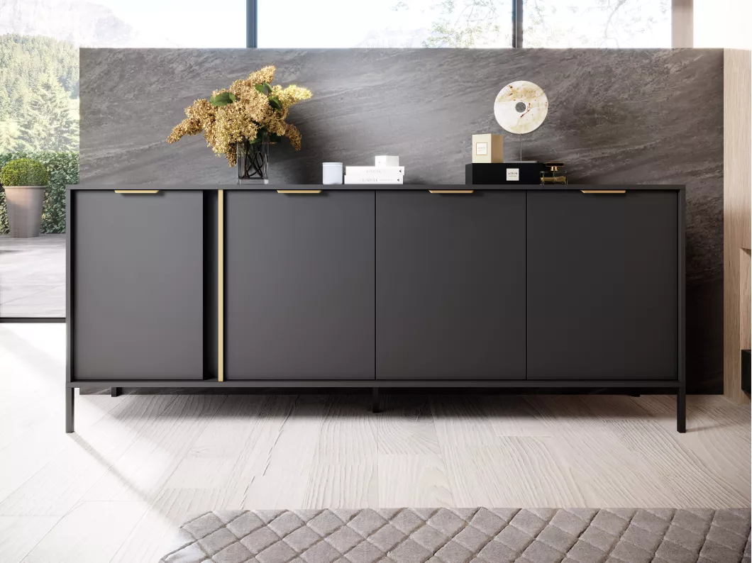 Kauf Unique Sideboard mit 4 Türen - Anthrazit & Goldfarben - PAVELI