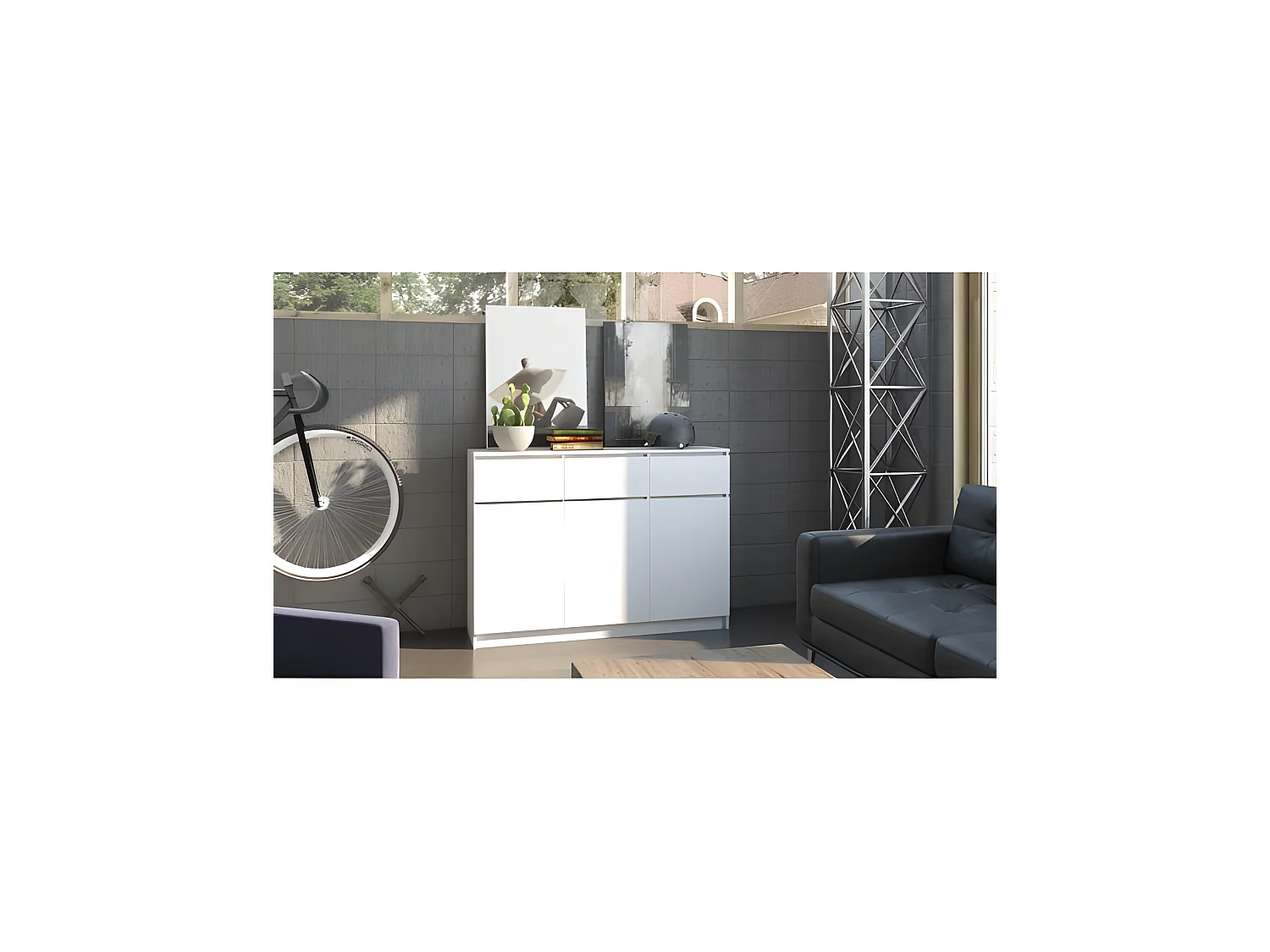 PARME | Cómoda contemporánea 3 puertas y 3 cajones dormitorio/sala de estar/oficina | aparador escandinavo | Gabinete de almacenamiento de melamina