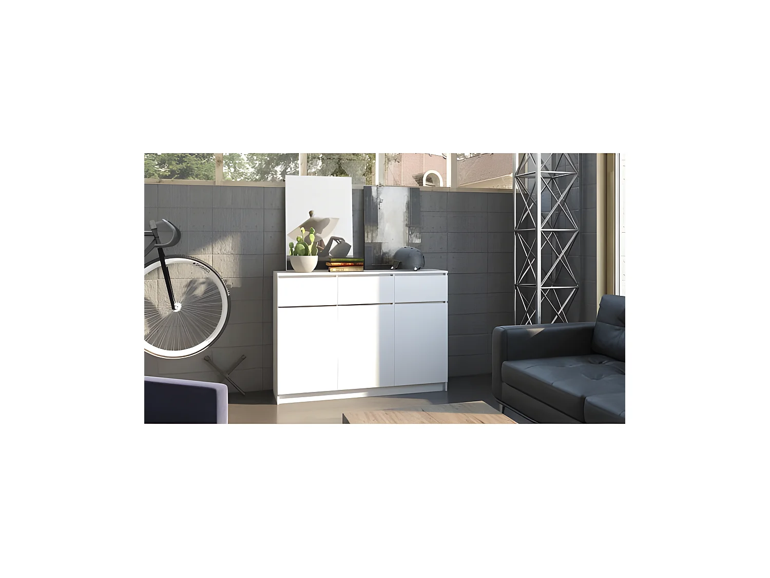 PARME | Cassettiera moderna 3 ante e 3 cassetti camera da letto/soggiorno/ufficio | Credenza scandinava | Mobile contenitore in melamina