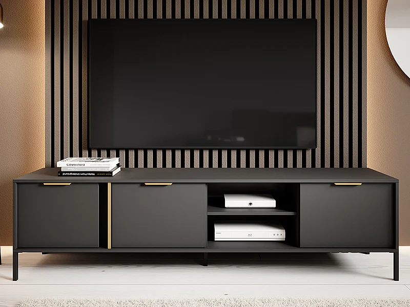 TV-møbel med 3 låger og 2 nicher - Antracit og guld - PAVELI