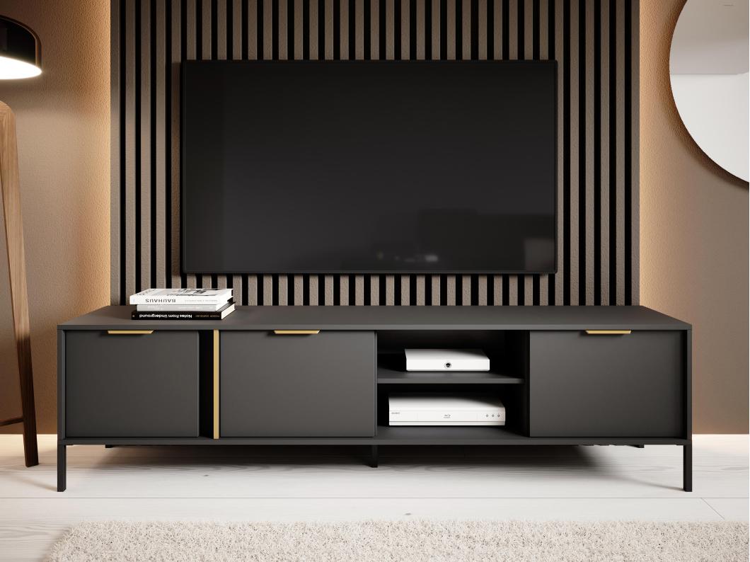Mueble TV con 3 puertas y 2 estantes - Antracita y dorado - PAVELI
