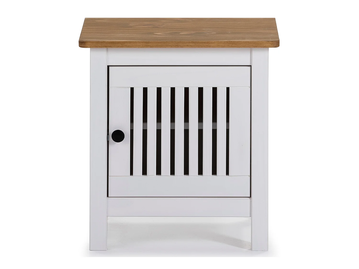 Table de chevet, table de nuit en bois de pin massif décor ciré blanc et chêne - Longueur 46 x Profondeur 35 x Hauteur 49.5 cm