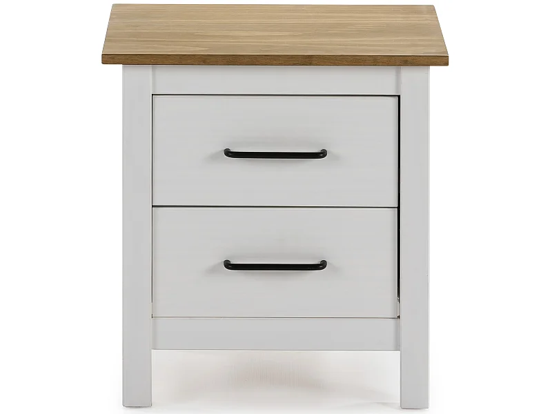 Table de chevet, table de nuit en pin massif décor ciré blanc et chêne - Longueur 46 x Profondeur 35 x Hauteur 49.5 cm