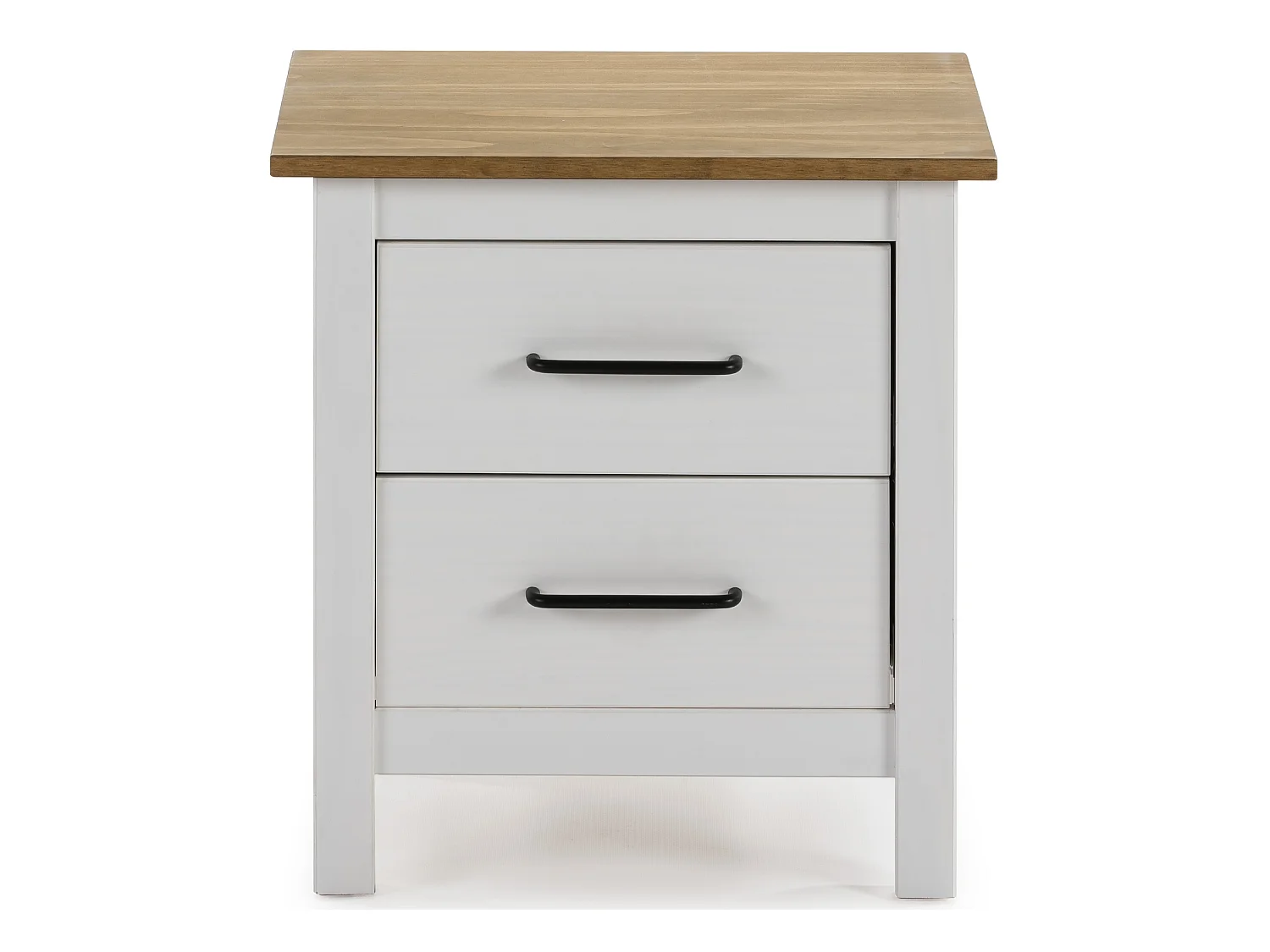 Table de chevet, table de nuit en pin massif décor ciré blanc et chêne - Longueur 46 x Profondeur 35 x Hauteur 49.5 cm
