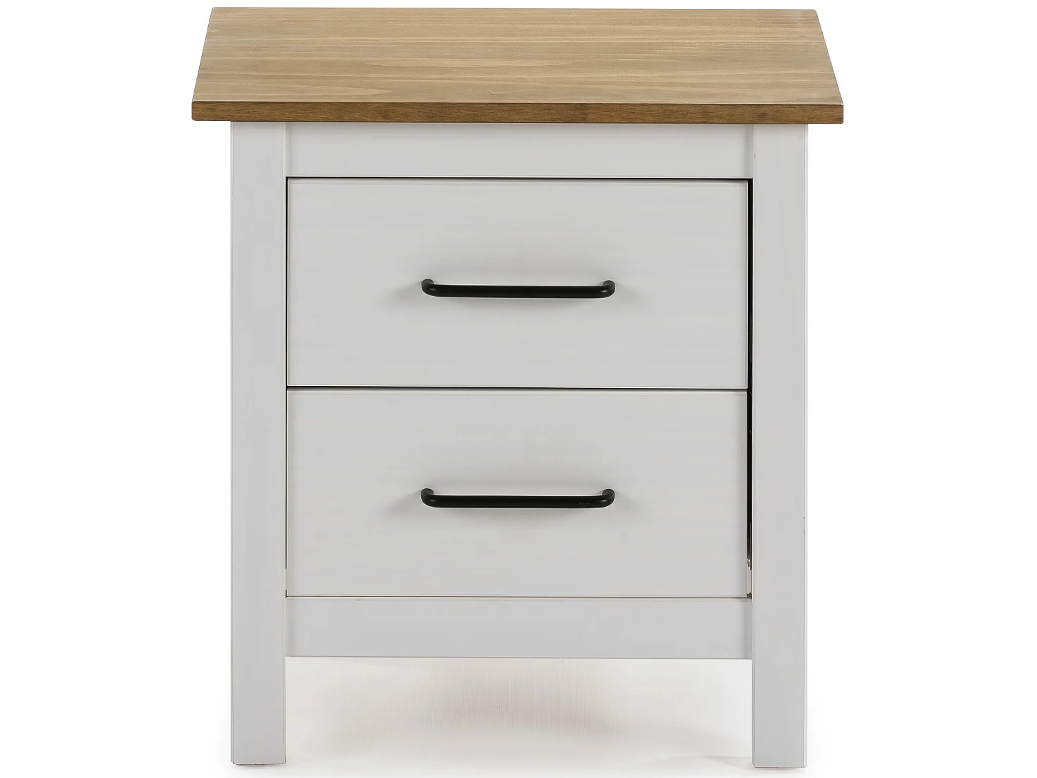 Table de chevet, table de nuit en pin massif décor ciré blanc et chêne - Longueur 46 x Profondeur 35 x Hauteur 49.5 cm