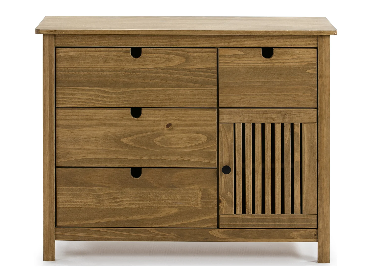 Commode en pin massif décor ciré naturel, meuble de rangement - Longueur 100 x Profondeur 40 x Hauteur 80 cm