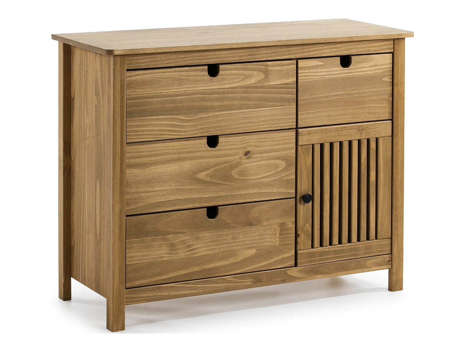 Commode en pin massif décor ciré naturel, meuble de rangement - Longueur 100 x Profondeur 40 x Hauteur 80 cm