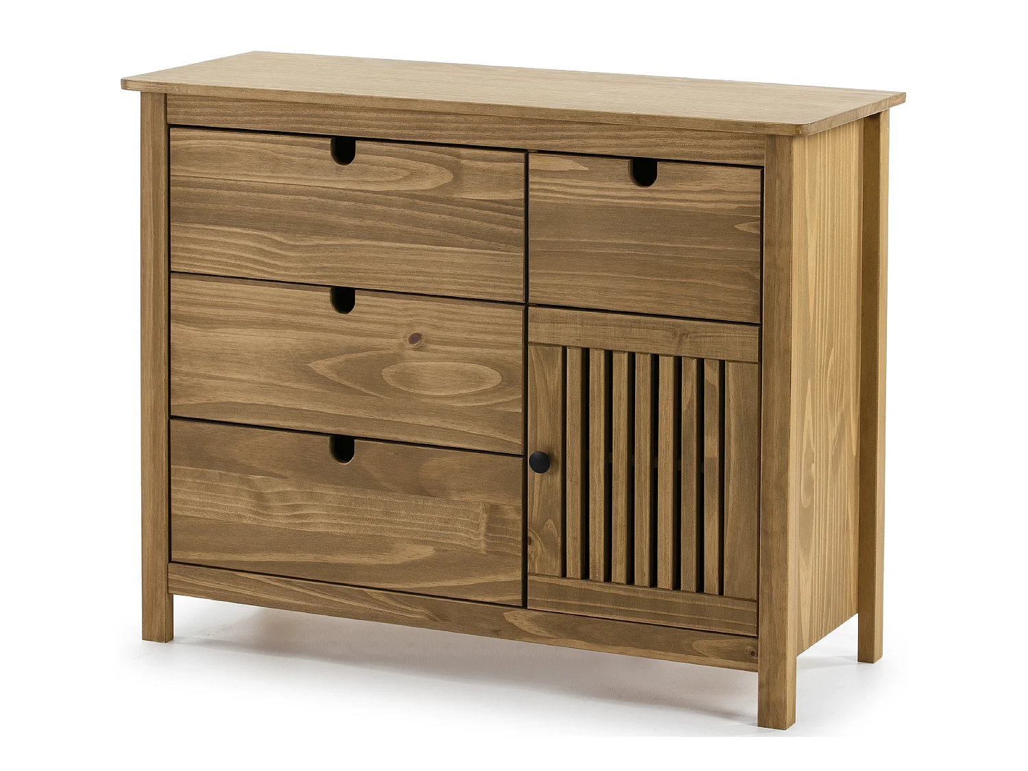 Commode en pin massif décor ciré naturel, meuble de rangement - Longueur 100 x Profondeur 40 x Hauteur 80 cm