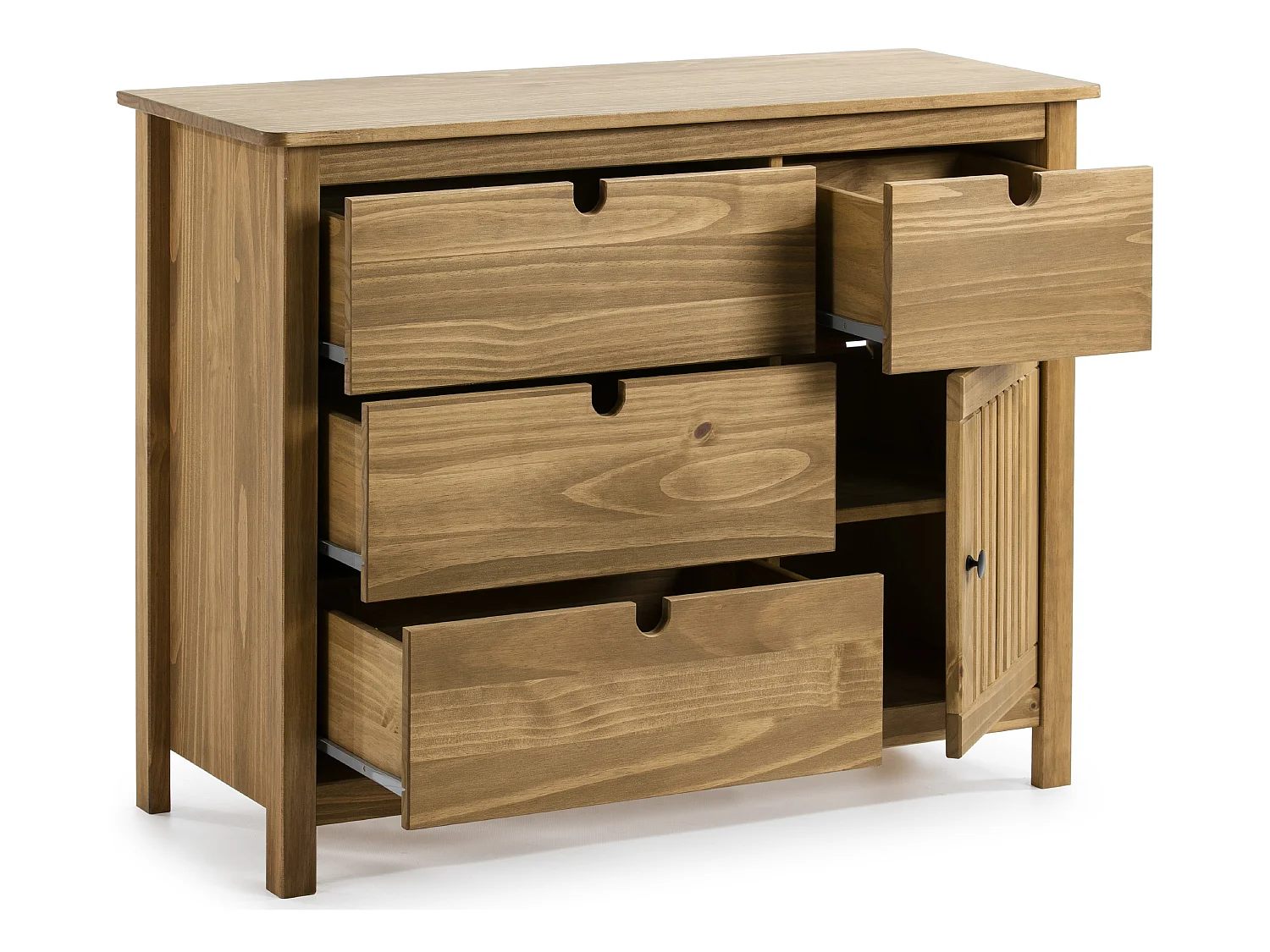 Commode en pin massif décor ciré naturel, meuble de rangement - Longueur 100 x Profondeur 40 x Hauteur 80 cm