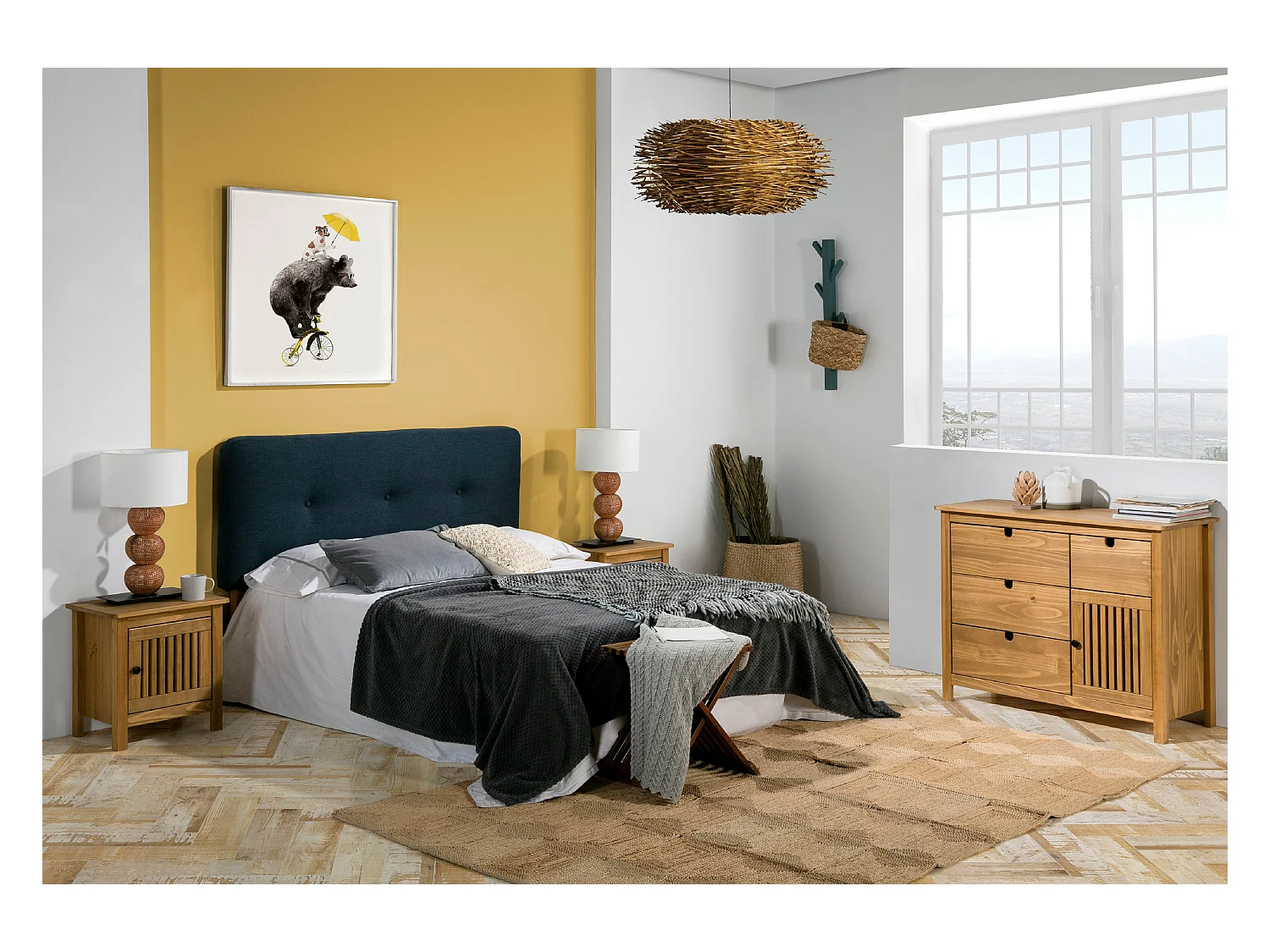 Commode en pin massif décor ciré naturel, meuble de rangement - Longueur 100 x Profondeur 40 x Hauteur 80 cm