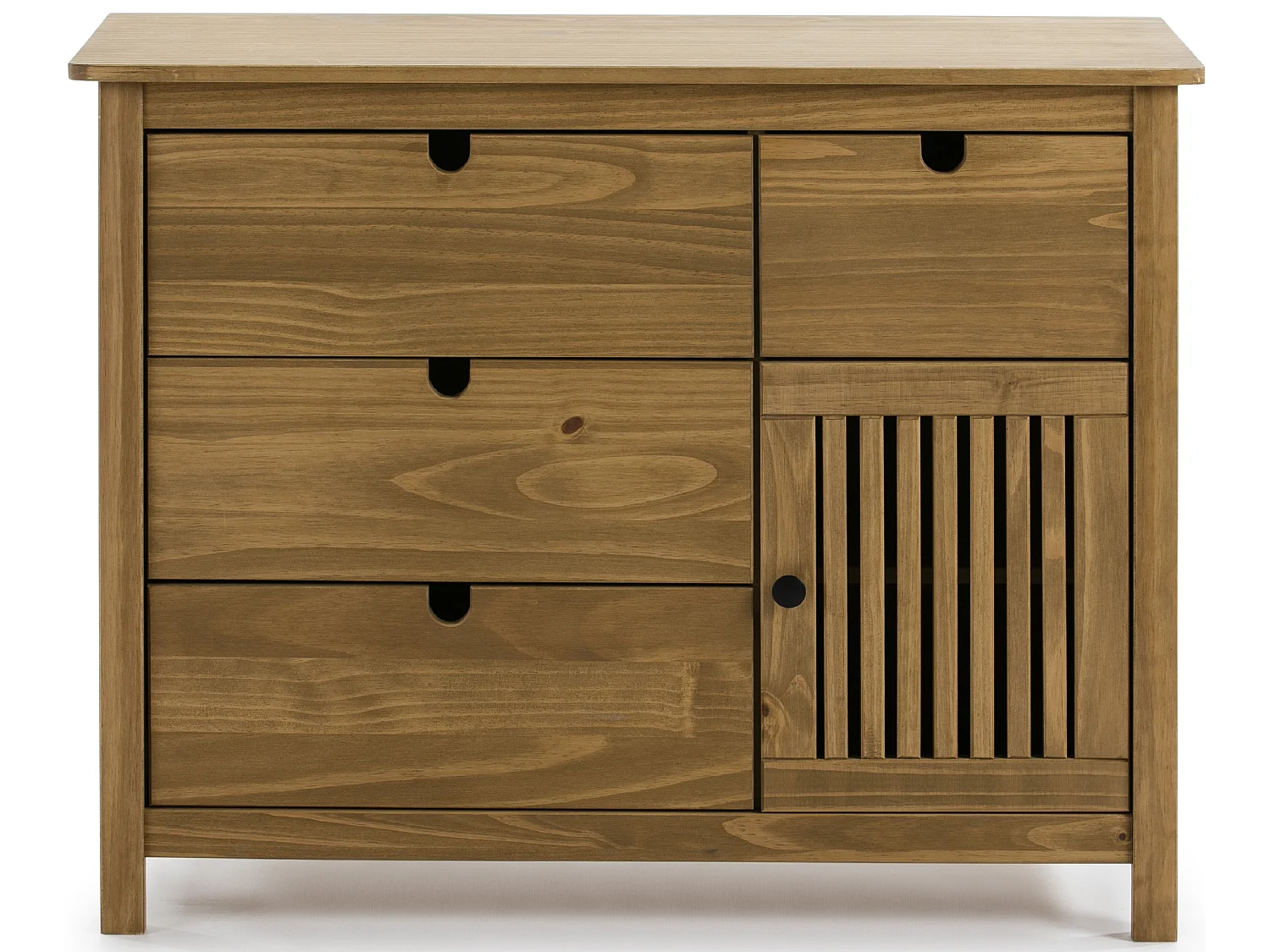 Commode en pin massif décor ciré naturel, meuble de rangement - Longueur 100 x Profondeur 40 x Hauteur 80 cm